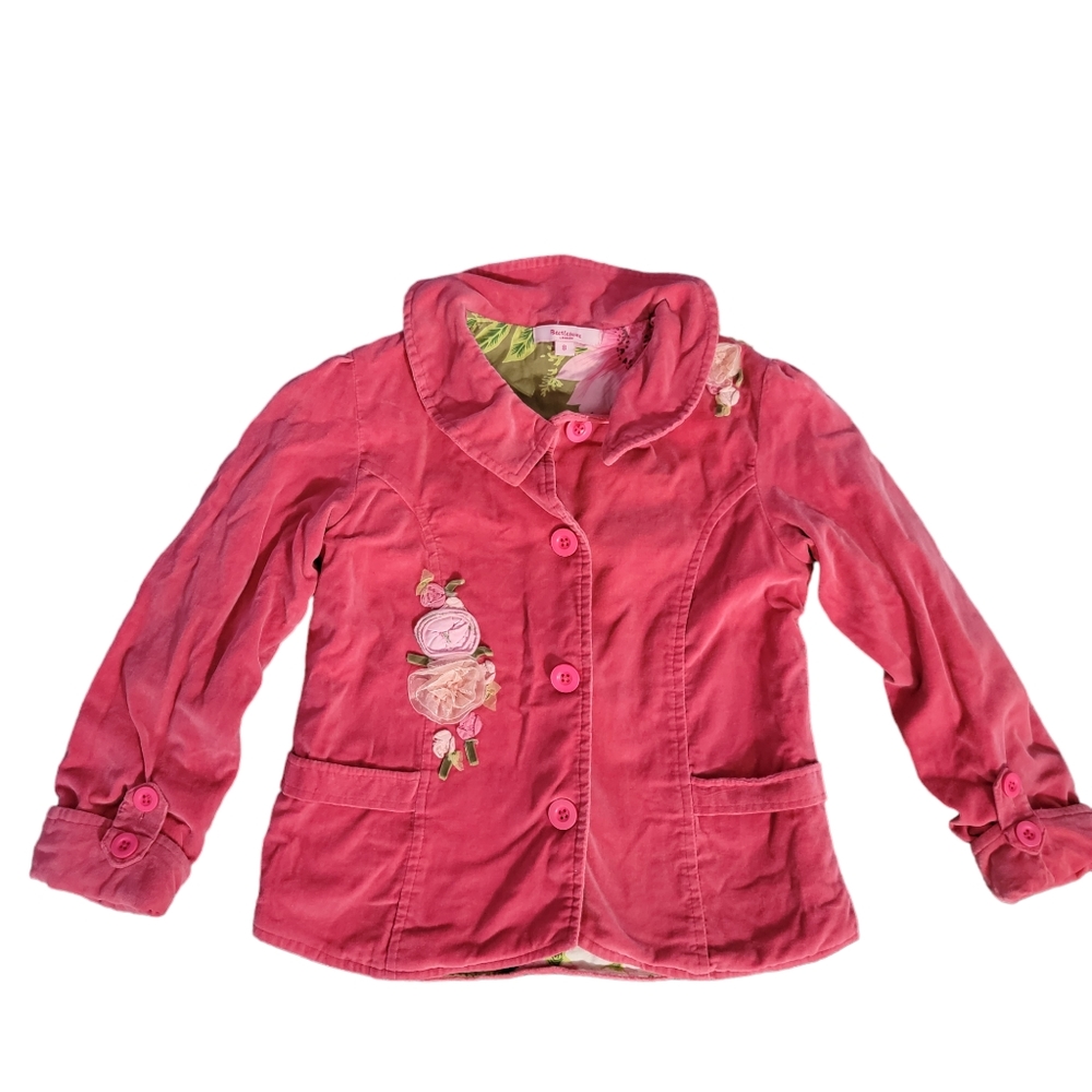Beetlejuice pink corduroy girls coat with flower embellishments size 8‎